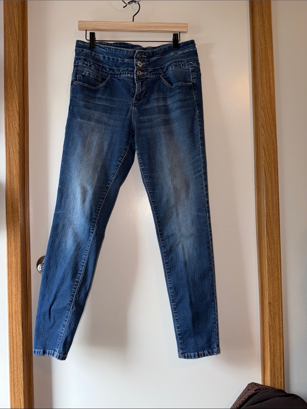 Signature Studio Blue Skinny Jeans with Triple Button Waist